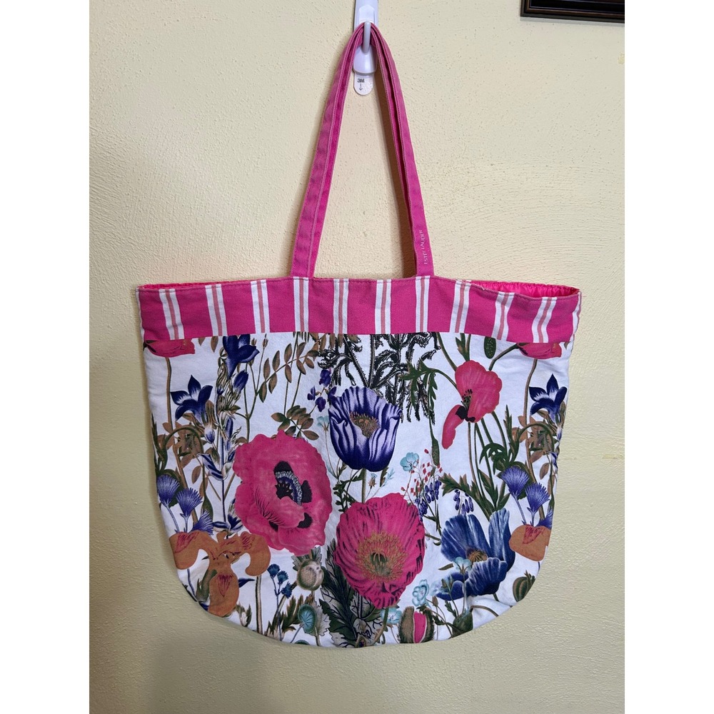 Estee Lauder‎ Floral Tote Bag Pink White Striped Canvas Shopper